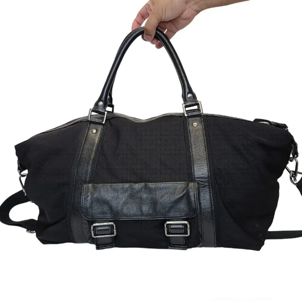 Banana Republic Large Black Canvas Leather Trim Duffle Weekender Travel Bag